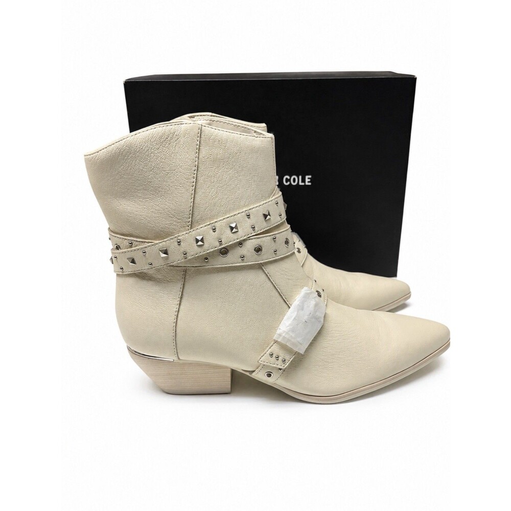 Kenneth Cole Cheyenne Stud Booties Whitecap Leather Women's Size 11 New In Box